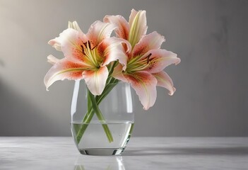 Obraz premium A single lily flower in a glass vase with a subtle water effect, beauty, reflections