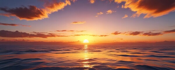 Fototapeta premium Vibrant orange and yellow tones of sunset over a vast blue expanse, sunset colors, vibrant hues, nature photography
