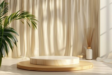 Detailed Visual  of Minimalistic Wooden Podium for Beauty and Spa Products