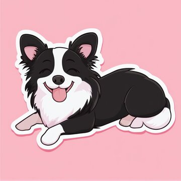 recommend clip art: Happy cartoon border collie dog sticker.