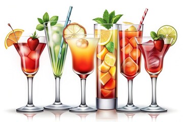 Fresh cocktails on wooden table with leafs generative AI