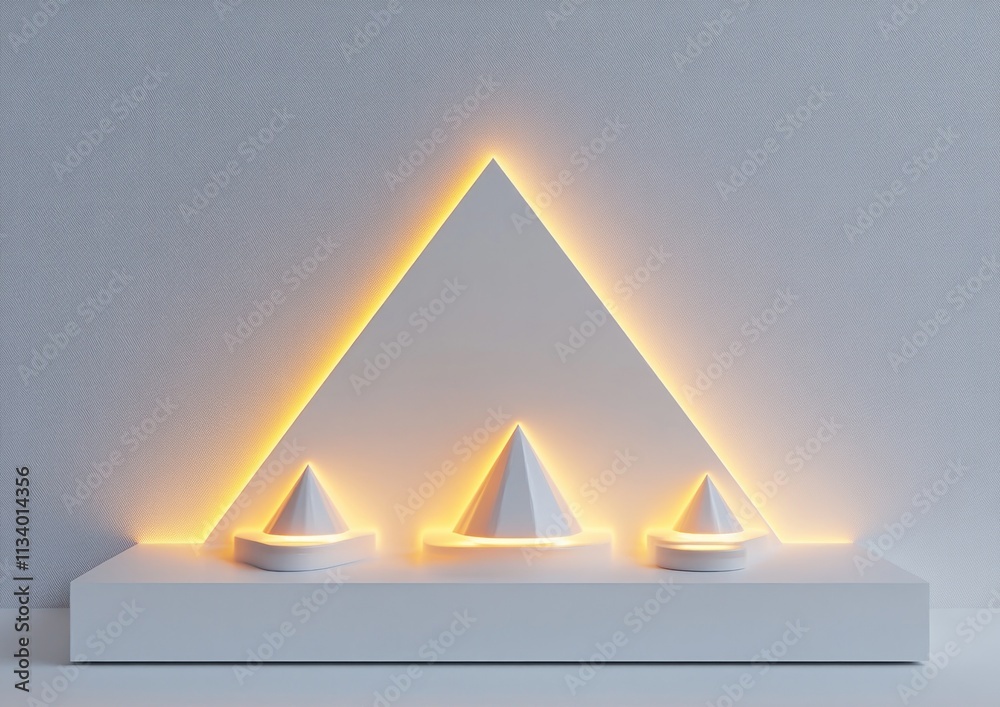 Aufkleber Illuminated white geometric shapes on platform.