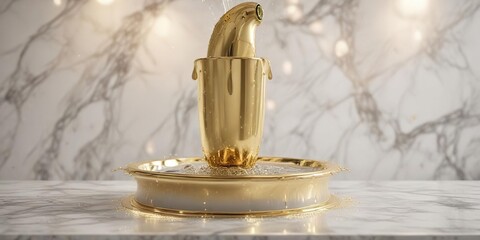 Sparkling champagne fountain on a marble countertop, elegance, high end, luxury