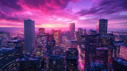 Obraz premium Downtown Cityscape at Twilight Where the Sky and Buildings Blend Together