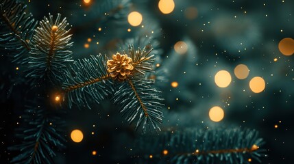Fototapeta premium A Golden Christmas Pine Cone: Festive Holiday Season