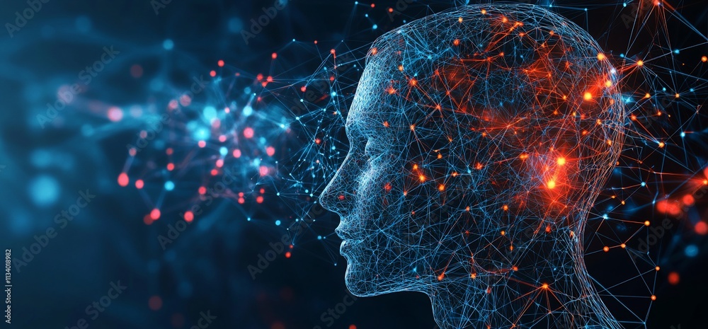Fototapete a digital representation of a human head with interconnected neural patterns.