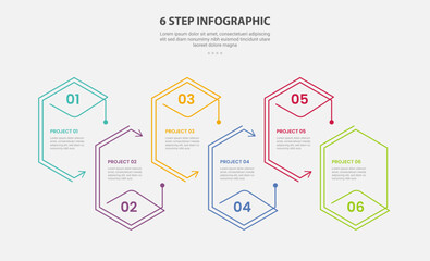 6 points template infographic outline style with 6 point step template with hexagon connected with arrow direction up and down for slide presentation