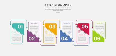 Obraz premium 6 points template infographic outline style with 6 point step template with creative slice table shape with up and down on horizontal direction for slide presentation