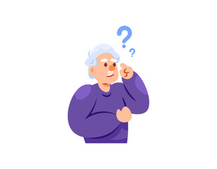 illustration of a confused looking grandfather. symptoms of memory disorder. amnesia, dementia, or Alzheimer's. memory problems and easy forgetting. flat style character design. elements