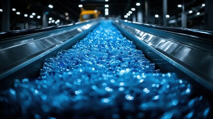 Fototapeta premium Endless Stream of Plastic Bottles on Conveyor Belt in Factory