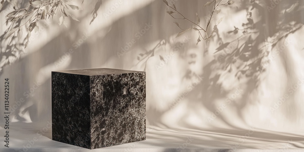 Poster Dark cube on white background with shadows.