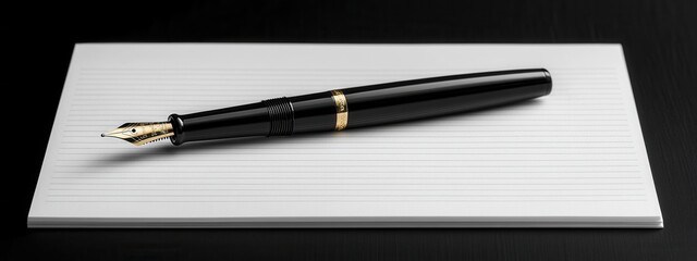 Elegant fountain pen on minimalist surface office setting high-quality image professional environment close-up view writing concept