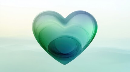 Fototapeta premium Abstract heart shape, translucent, gradient teal and green colors.
