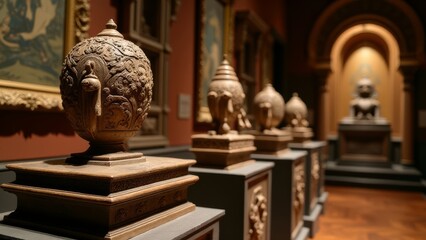 Fototapeta premium Closeup of Ancient Artifacts in Museum with Art Nouveau Accents