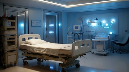 A clean and highly equipped hospital environment showcasing a patient undergoing localized dialysis treatment with advanced high definition lighting to ensure optimal medical care and patient comfort