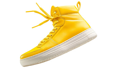 Women's Yellow Leather Sneakers with Flight-inspired Style isolated on transparent Background