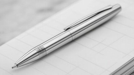 Naklejka premium Writing action with a silver pen on a notebook minimalist office environment close-up view for productivity tips