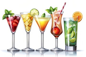 Fototapeta premium Row of Cocktail Drinks . AI generated Illustration