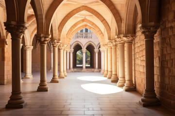 Sunlit Arched Corridor in Majestic Historical Building