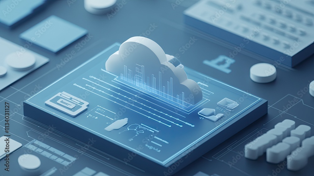 Poster digital cloud computing concept with data visualization elements