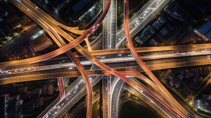 Fototapeta premium Majestic Aerial View of Busy Highway Interchange at Twilight