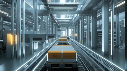 Obraz premium Modern Logistic Warehouse with Automated Machinery and Bright Lighting