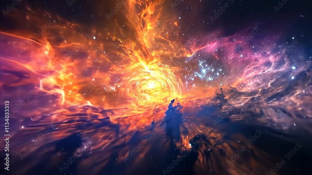 Wall mural this video captures a vibrant space scene filled with stars and clouds, creating a captivating and b