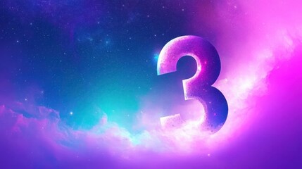 Dynamic cosmic visual of number three abstract digital art ethereal space environment vibrant color gradient