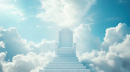 Majestic White Throne Surrounded by Heavenly Clouds and Sky