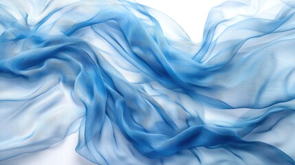 Obraz premium Abstract background, Translucent fabric in a light blue color flying all over the scene, on white background. The image conveys a sense of cleanliness, freshness, motion gentleness of the fabric. 