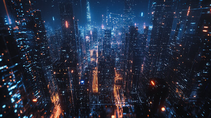 Obraz premium Smart digital Innovation city with connection network reciprocity over the cityscape. of future smart wireless digital city and social media networking systems that connects people with in city