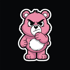 Naklejka premium A pink cartoon bear with an angry expression, clenching its fists