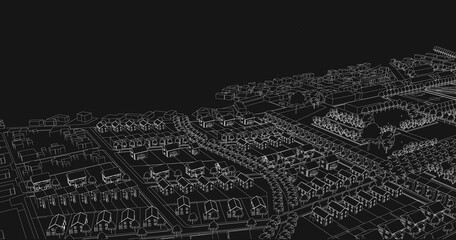 3d wireframe of building. sketch design.Vector