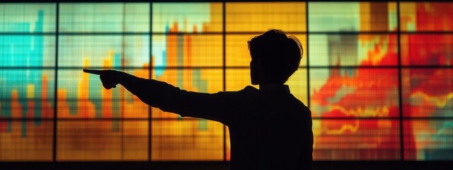 Analyzing business data trends office setting digital art modern environment side view visualization techniques for insights