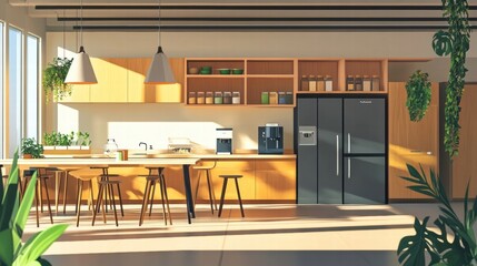 modern kitchen interior design with sunlight and greenery