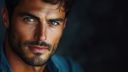 handsome man portrait intense gaze green eyes facial hair