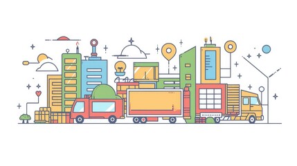 Naklejka premium Urban Logistics and Transportation Illustration