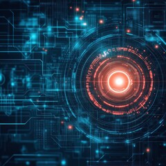 Obraz premium Abstract Digital Interface with Radiant Center, Futuristic Visuals Featuring Geometric Patterns and Illuminated Elements in a Technological Environment