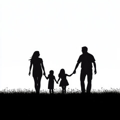 A silhouette of a family holding hands at a park