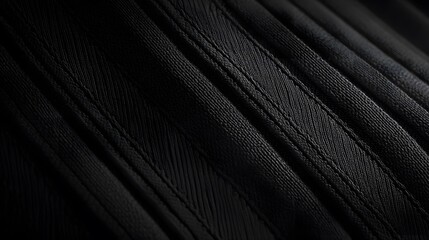Fototapeta premium Close-up of dark fabric with diagonal pleats and stitching, showing texture and shadows.