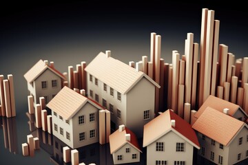 Miniature Houses Amid Rising City Buildings