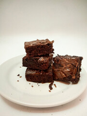 chocolate brownies on a ceramic home made bakery