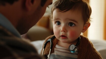 adorable baby doctor playing with stethoscope