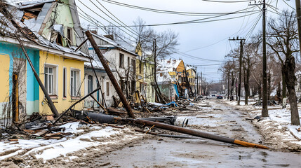 Storm damage to power lines disrupts electricity supply, highlighting the vulnerability of infrastructure during extreme weather conditions and the importance of resilience in modern society.
