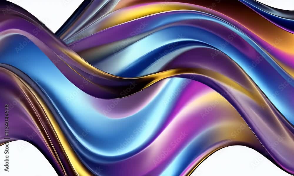 Poster 3d rendering multi colored flowing abstract iridescent wave shape