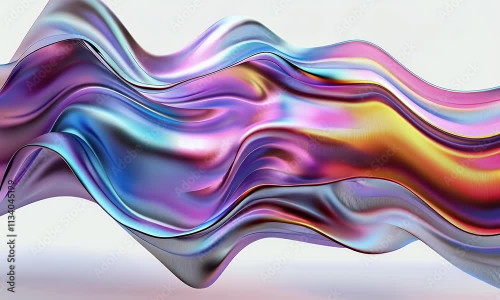 Poster 3d rendering multi colored flowing abstract iridescent wave shape
