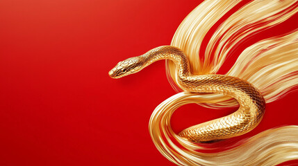 Fototapeta premium brush stroke snake on red background, Chinese New Year, year of the snake, room for text