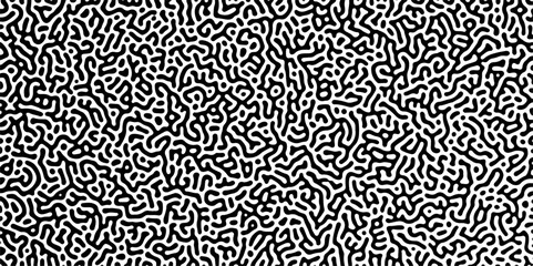 Abstract truing organic wallpaper Turing reaction diffusion monochrome seamless pattern with chaotic motion. Generative algorithm psychedelic background. Reaction-diffusion or truing pattern formation