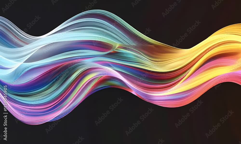Poster 3d rendering multi colored flowing abstract iridescent wave shape