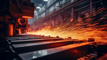 Fully Automated Steel Rod Production Line Shaping and Cooling Steel Rods in a Futuristic Innovative Factory Setting